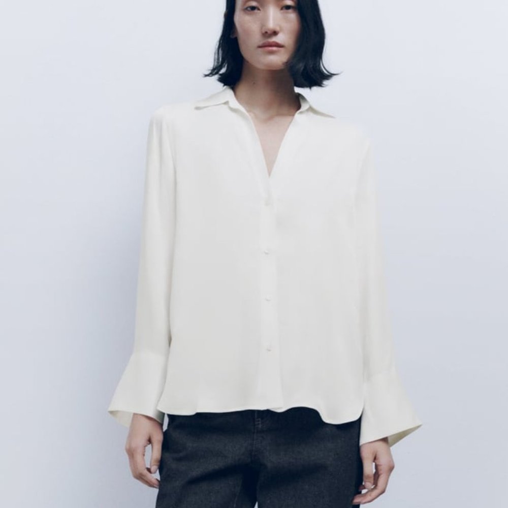 Zara Ecru Satin Blouse 2622/966 - Picture 2 of 6